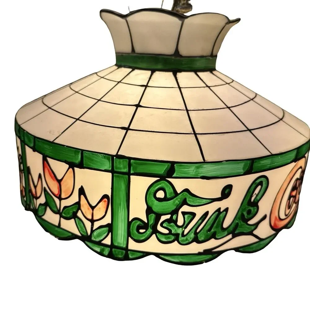 Vtg Faux Stained Glass‎ Tiffany Hanging Ceiling Light Lamp Shade Coca Cola 17”